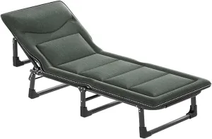 Folding Camping Cot 4-Position Adjustable Camping Cots with Mattress Reclining Chaise Extrawide Bed Camping Cots for Adults