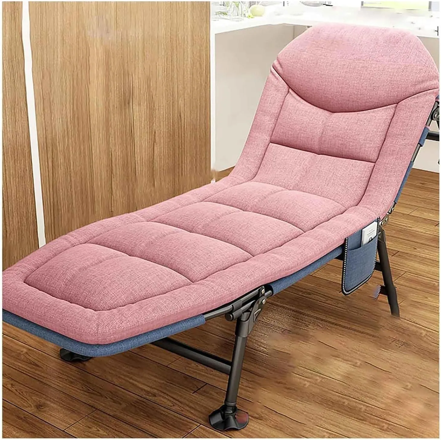 Folding Camping Cot for Adults Portable Reclining Folding Chaise Adjustable 5-Position Sleeping Bed w/Pillow Heavy Duty Outdoor Lounge Chair for Camping Pool Beach Patio