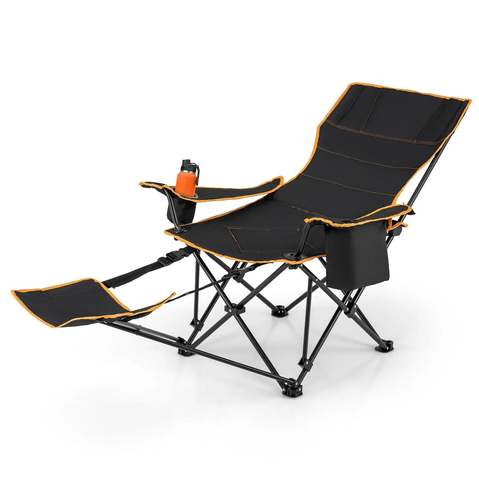Folding Camping Lounge Chair with Adjustable Backrest-Black