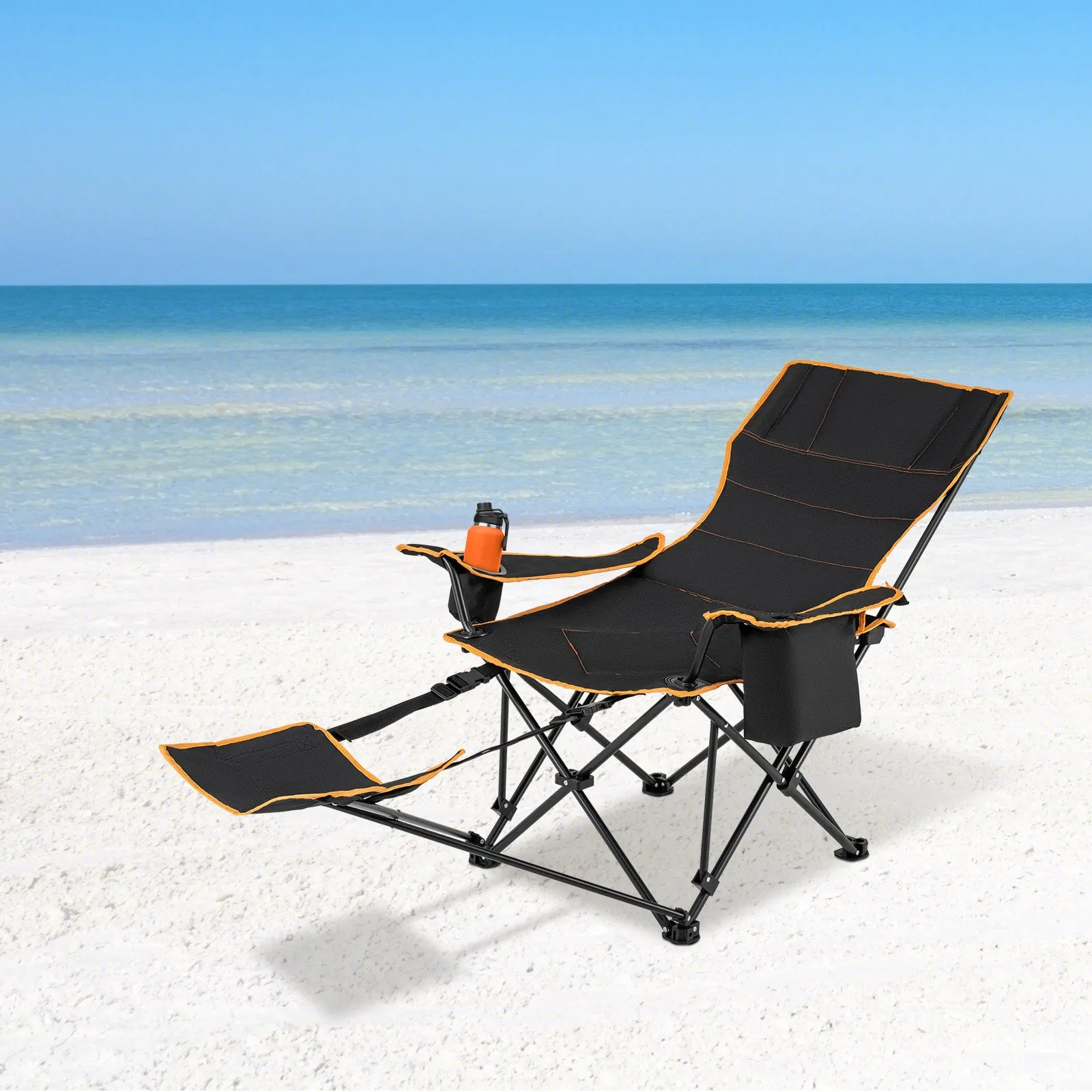 Folding Camping Lounge Chair with Adjustable Backrest-Black