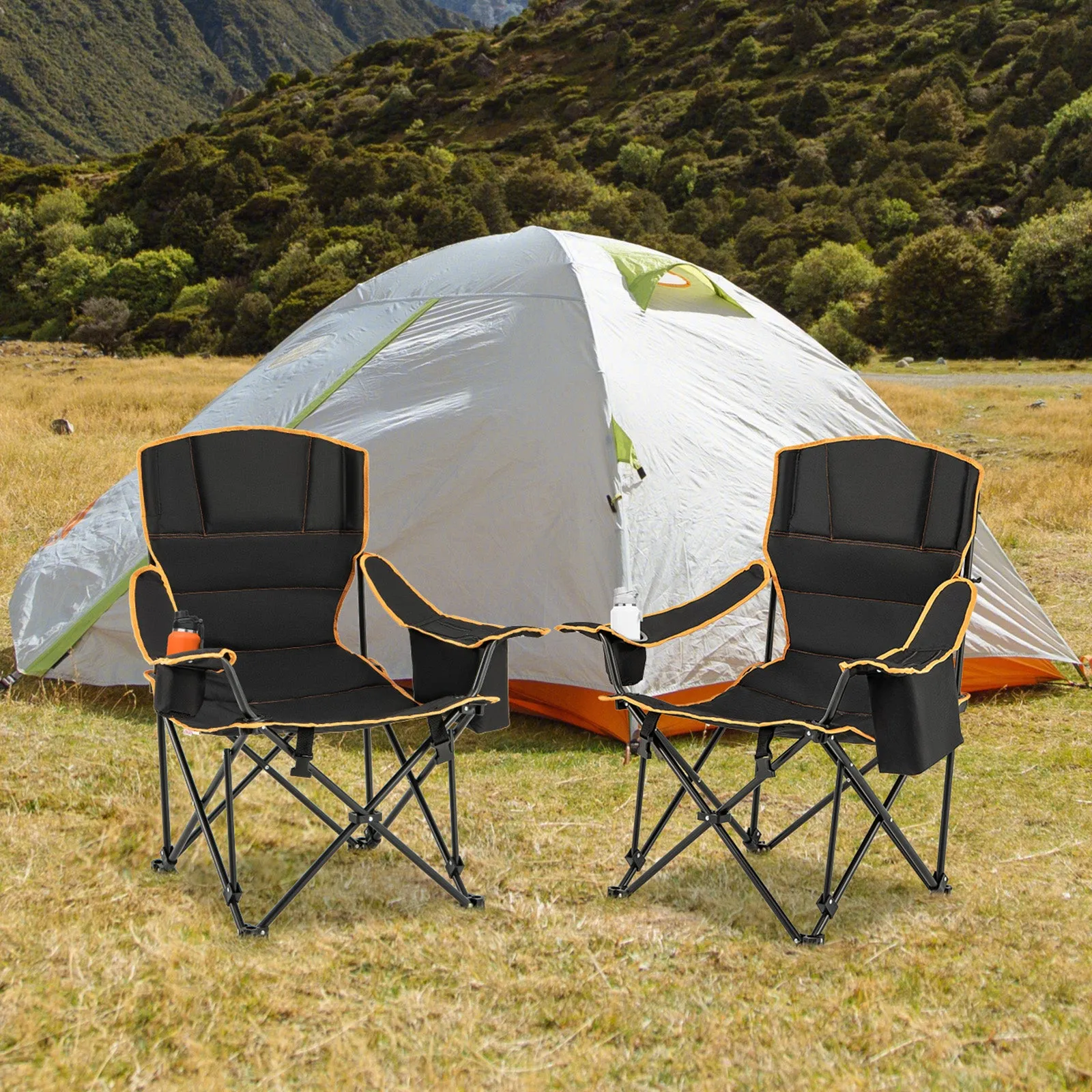 Folding Camping Lounge Chair with Adjustable Backrest-Black