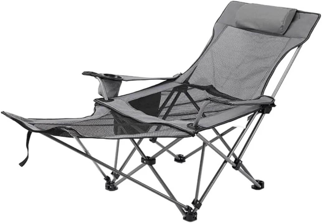 Folding Chairs Folding Recliner Chair Camping Folding Chair Beach Sun Patio Chaise Lounge Chair Pool Lawn Lounger Portable Camping Chair(Color:Grey)