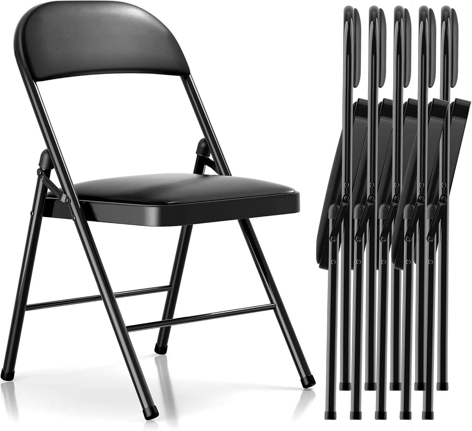 Folding Chairs with Padded Seats - 6 Pack Padded Folding Chair with Steel Frame for Home and Office, Indoor and Outdoor Events, 330 Pound Capacity (Black, Set of 6)