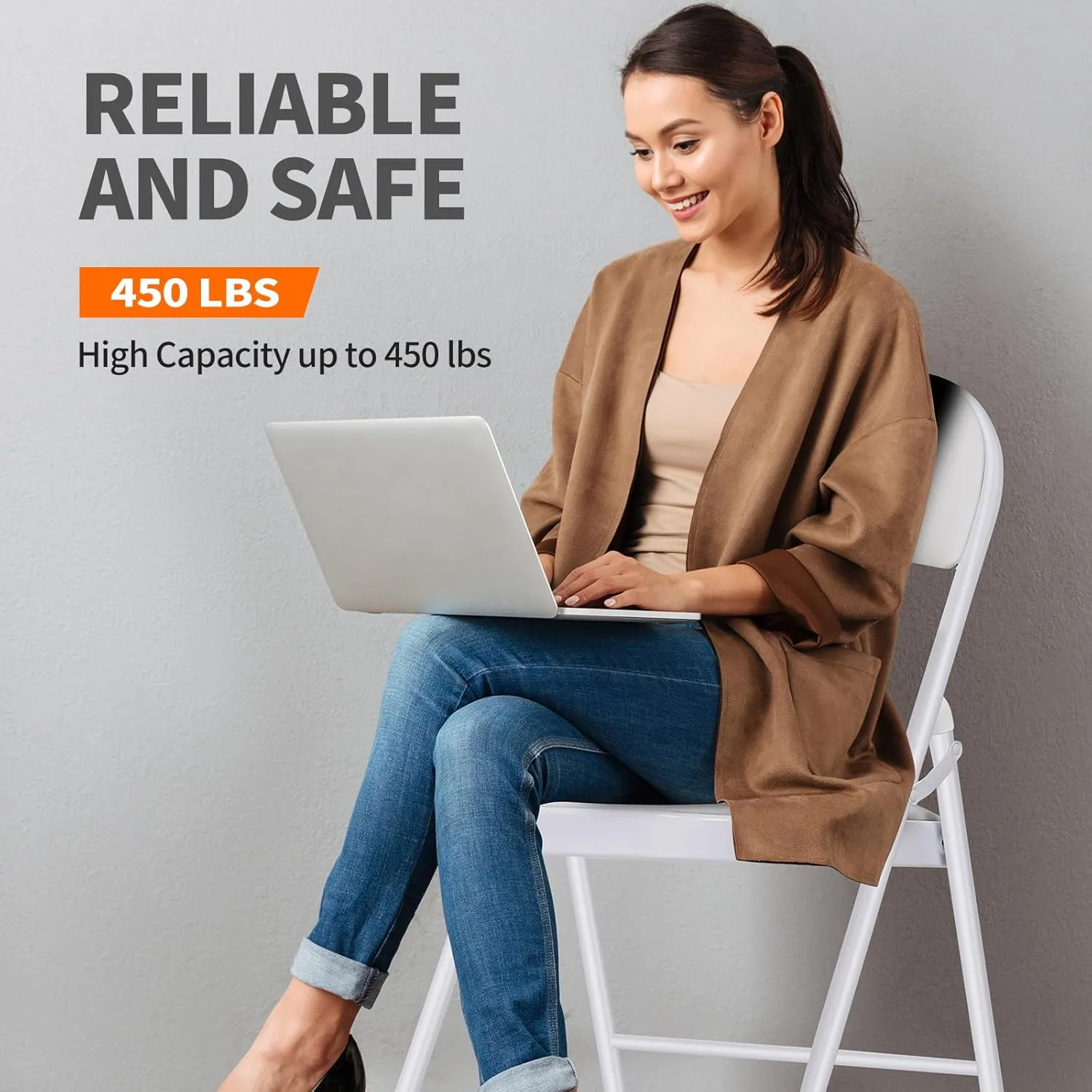 Folding Chairs with Padded Seats - 6 Pack Padded Folding Chair with Steel Frame for Home and Office, Indoor and Outdoor Events, 450 Pound Capacity (White, Set of 6)