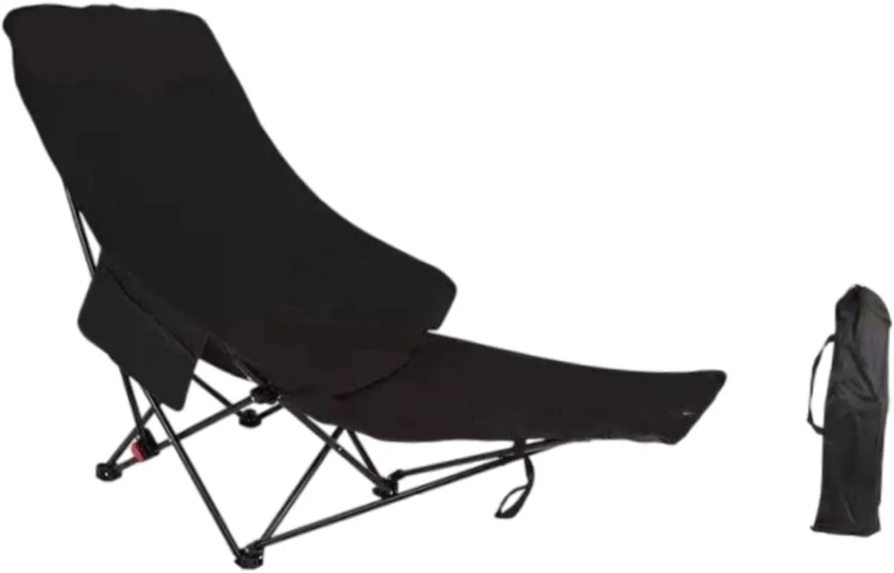 Folding Chaise Lounge Chair Lounger Foldable with Storage Bag Reclining Chair Recliner for Patio Lawn Picnic Hiking Traveling, Black