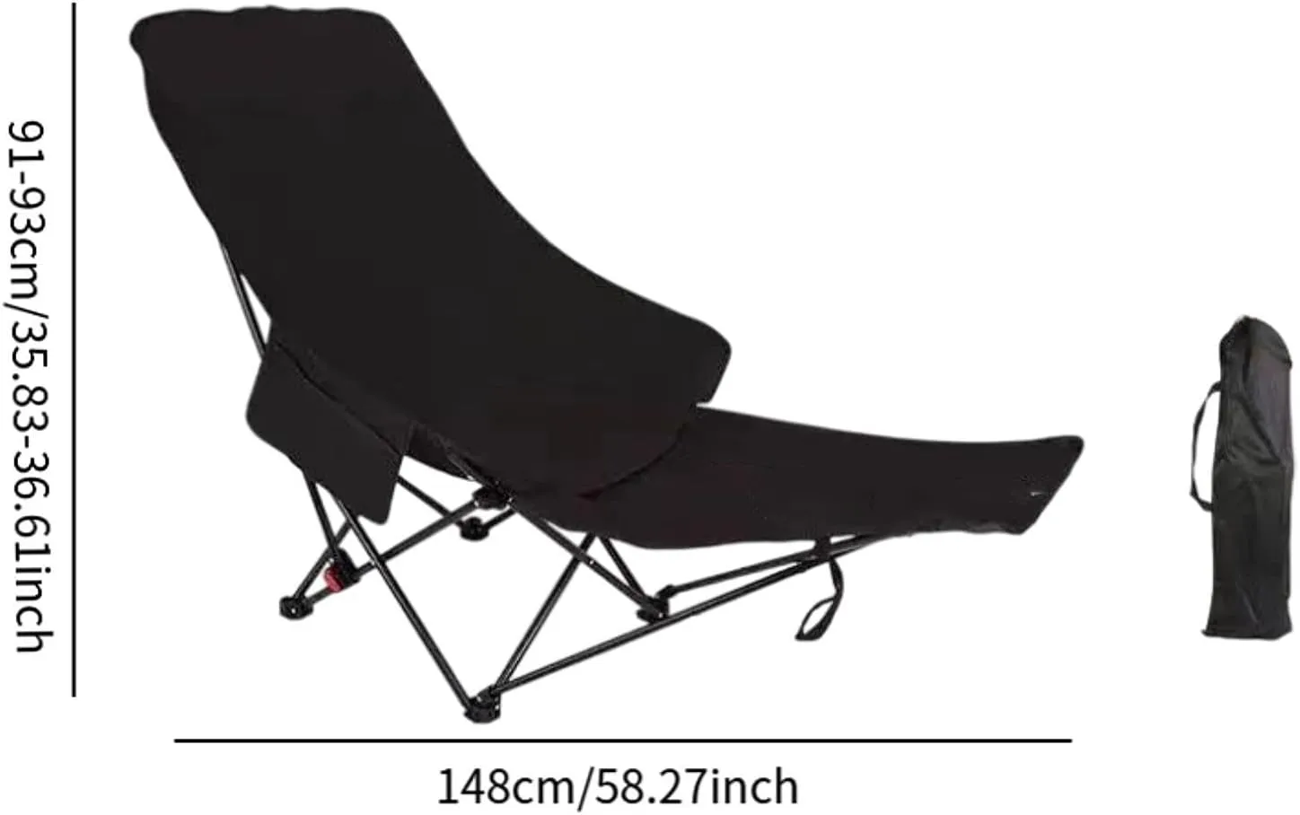 Folding Chaise Lounge Chair Lounger Foldable with Storage Bag Reclining Chair Recliner for Patio Lawn Picnic Hiking Traveling, Black