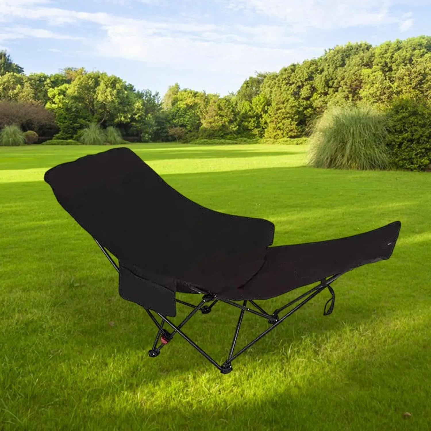 Folding Chaise Lounge Chair Lounger Foldable with Storage Bag Reclining Chair Recliner for Patio Lawn Picnic Hiking Traveling, Black
