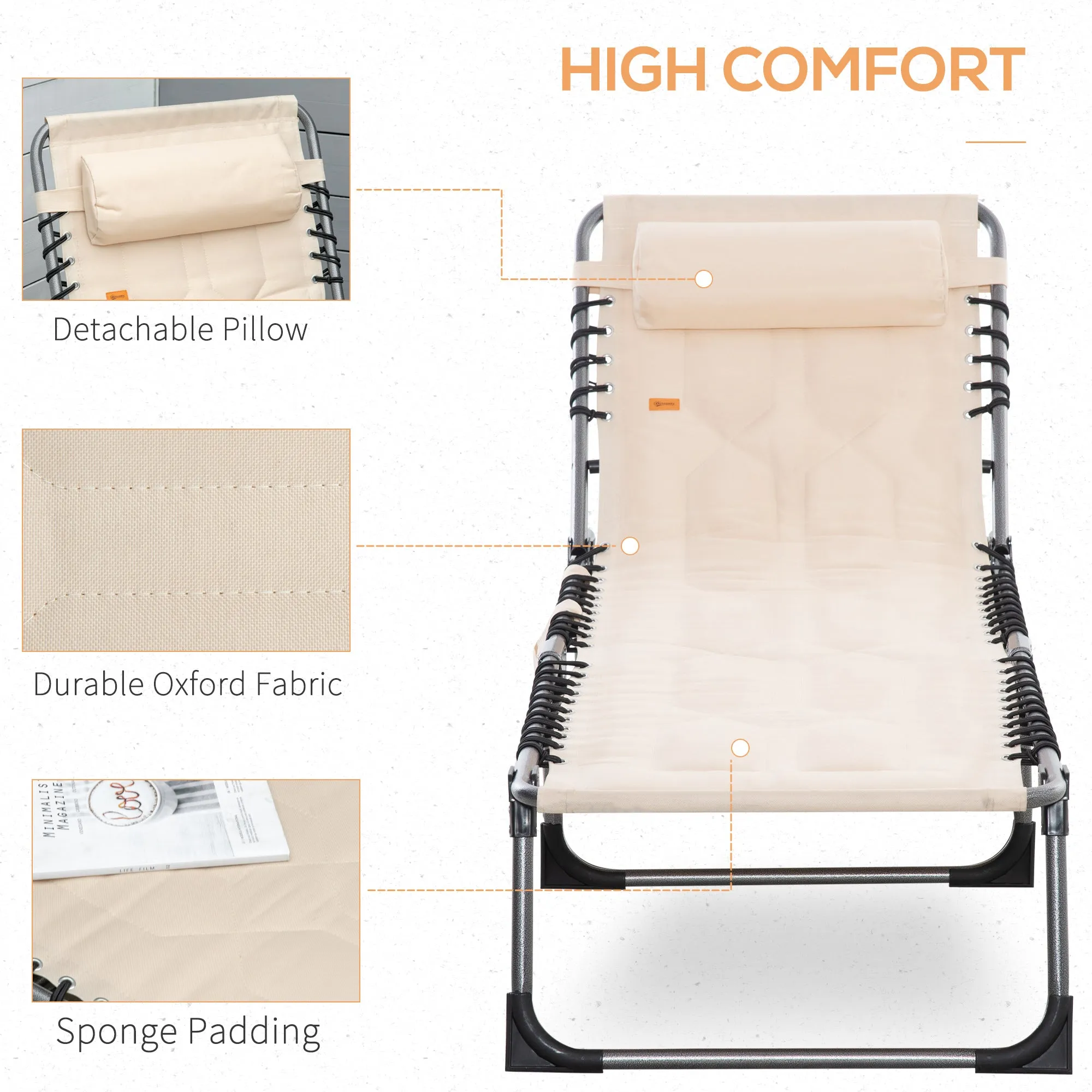 Folding Chaise Lounge Chair Reclining Chair w/ Adjustable Backrest