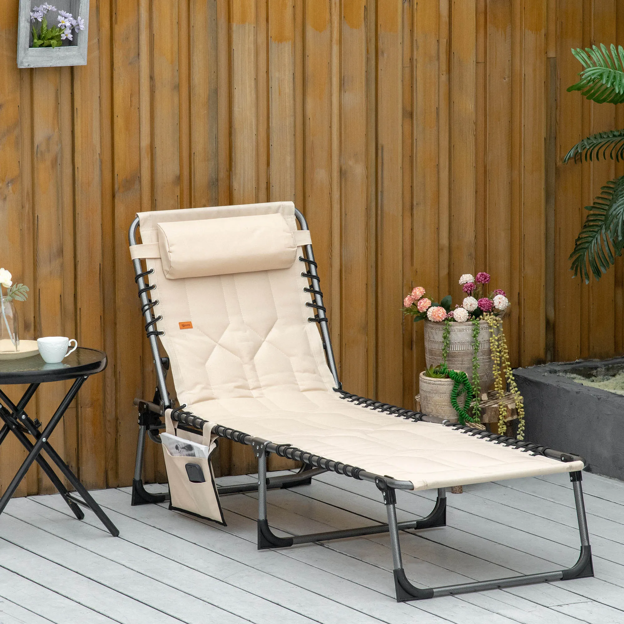 Folding Chaise Lounge Chair Reclining Chair w/ Adjustable Backrest