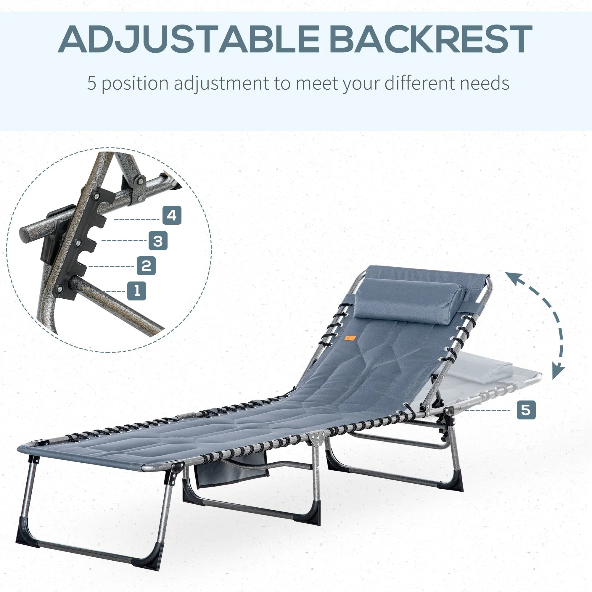 Folding Chaise Lounge Chair Reclining Chair w/ Adjustable Backrest