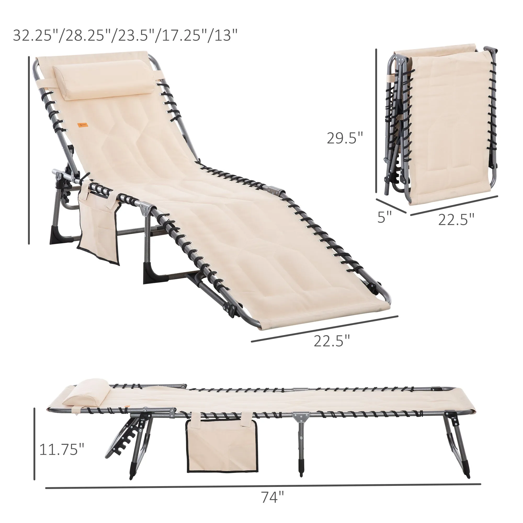 Folding Chaise Lounge Chair Reclining Chair w/ Adjustable Backrest