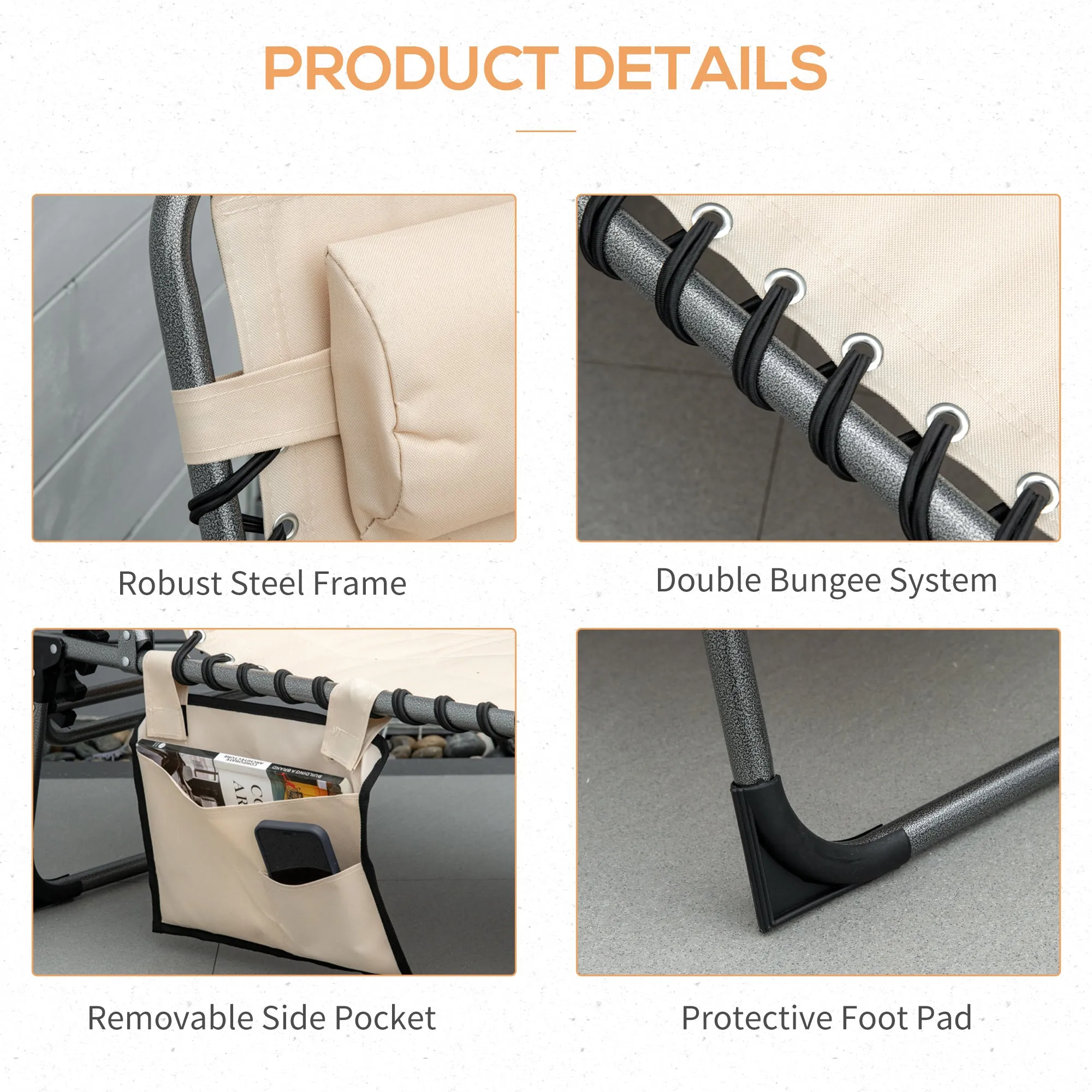 Folding Chaise Lounge Chair Reclining Chair w/ Adjustable Backrest