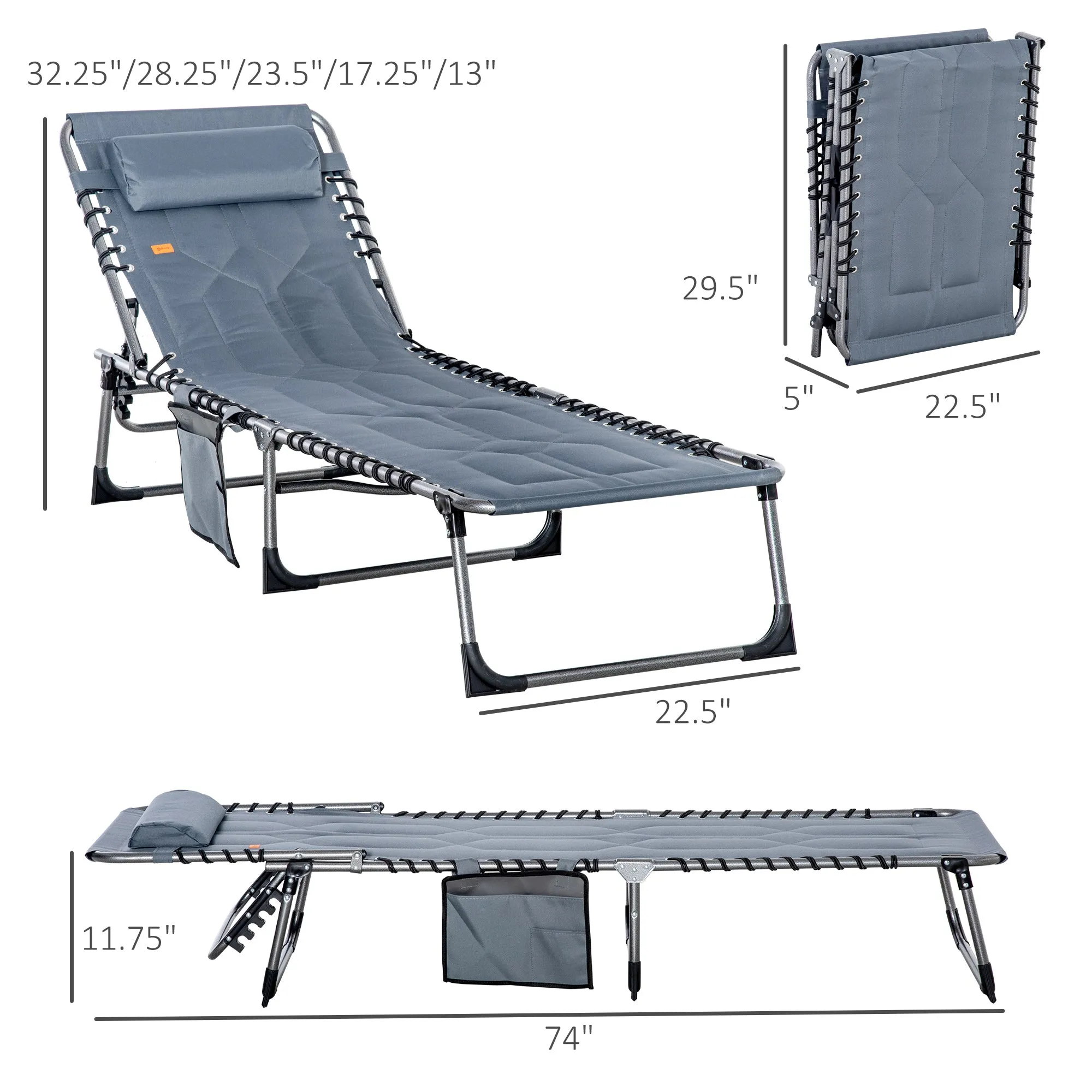 Folding Chaise Lounge Chair Reclining Chair w/ Adjustable Backrest