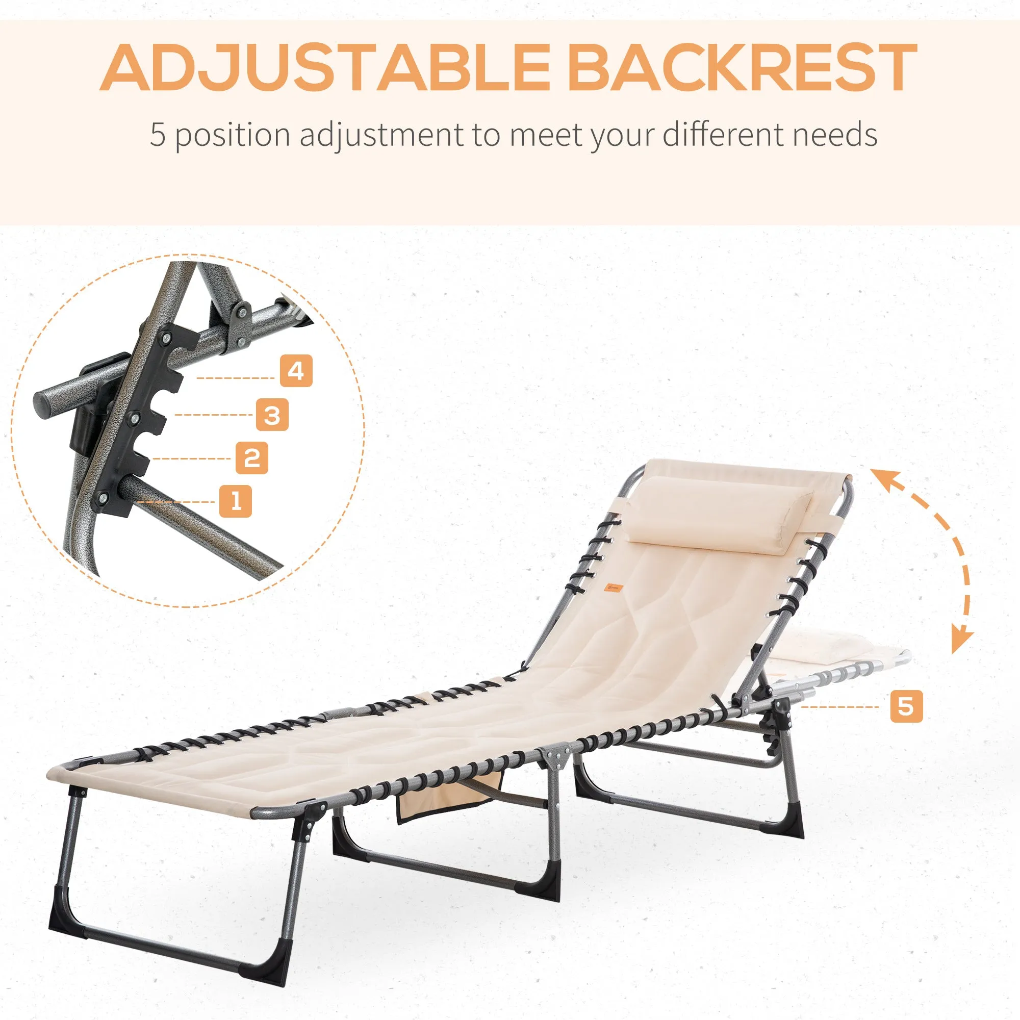 Folding Chaise Lounge Chair Reclining Chair w/ Adjustable Backrest