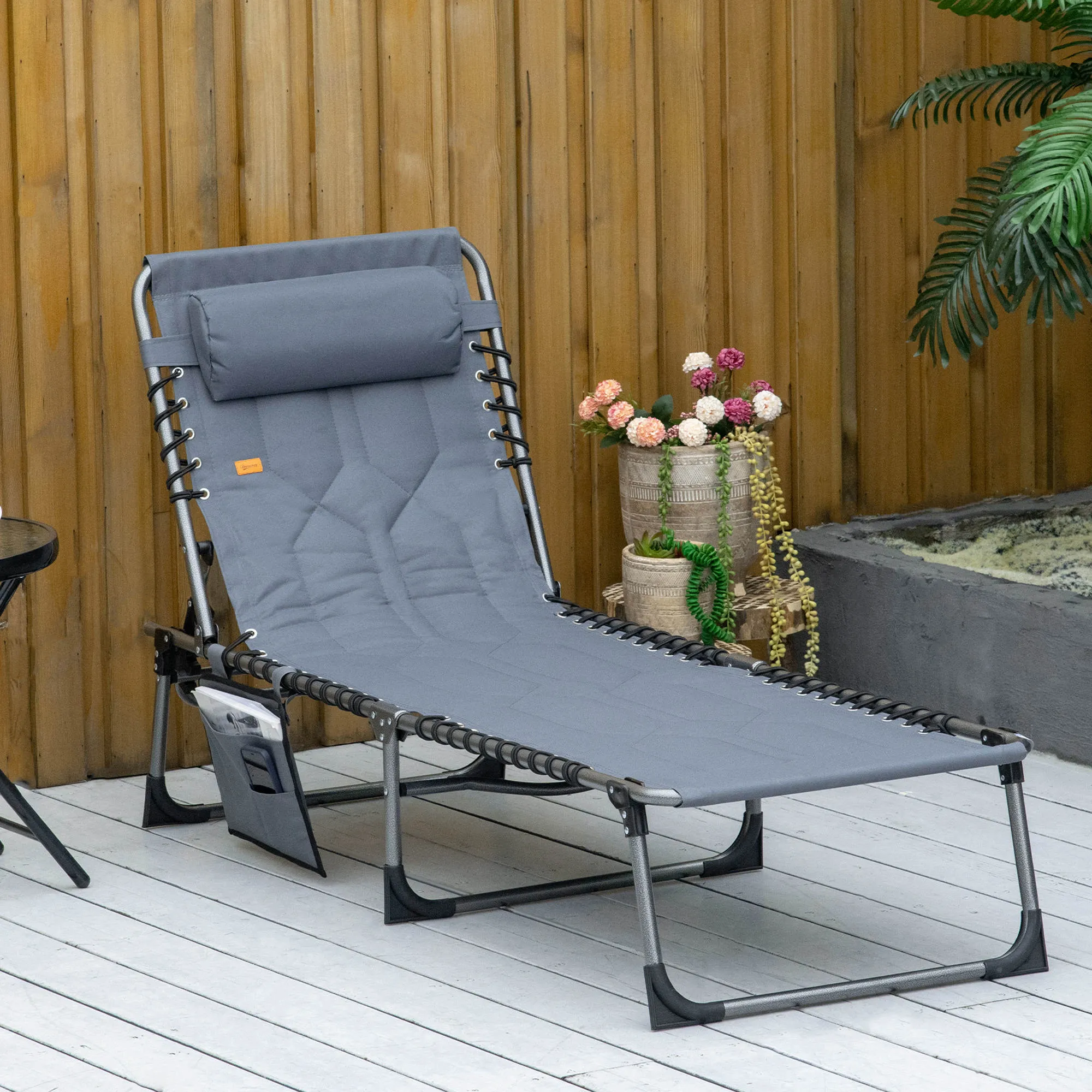 Folding Chaise Lounge Chair Reclining Chair w/ Adjustable Backrest