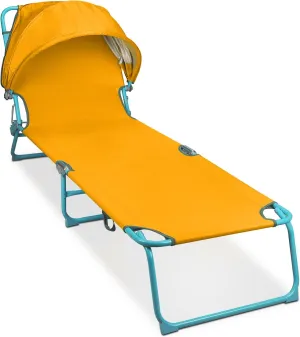 Folding Chaise Lounge Chairs with Canopy Sunshade,Adjustable Sun Tanning Chair,Outdoor Heavy-Duty Beach Sunbathing Chair with Reclining Back,for Outside Patio Pool Beach,Yellow