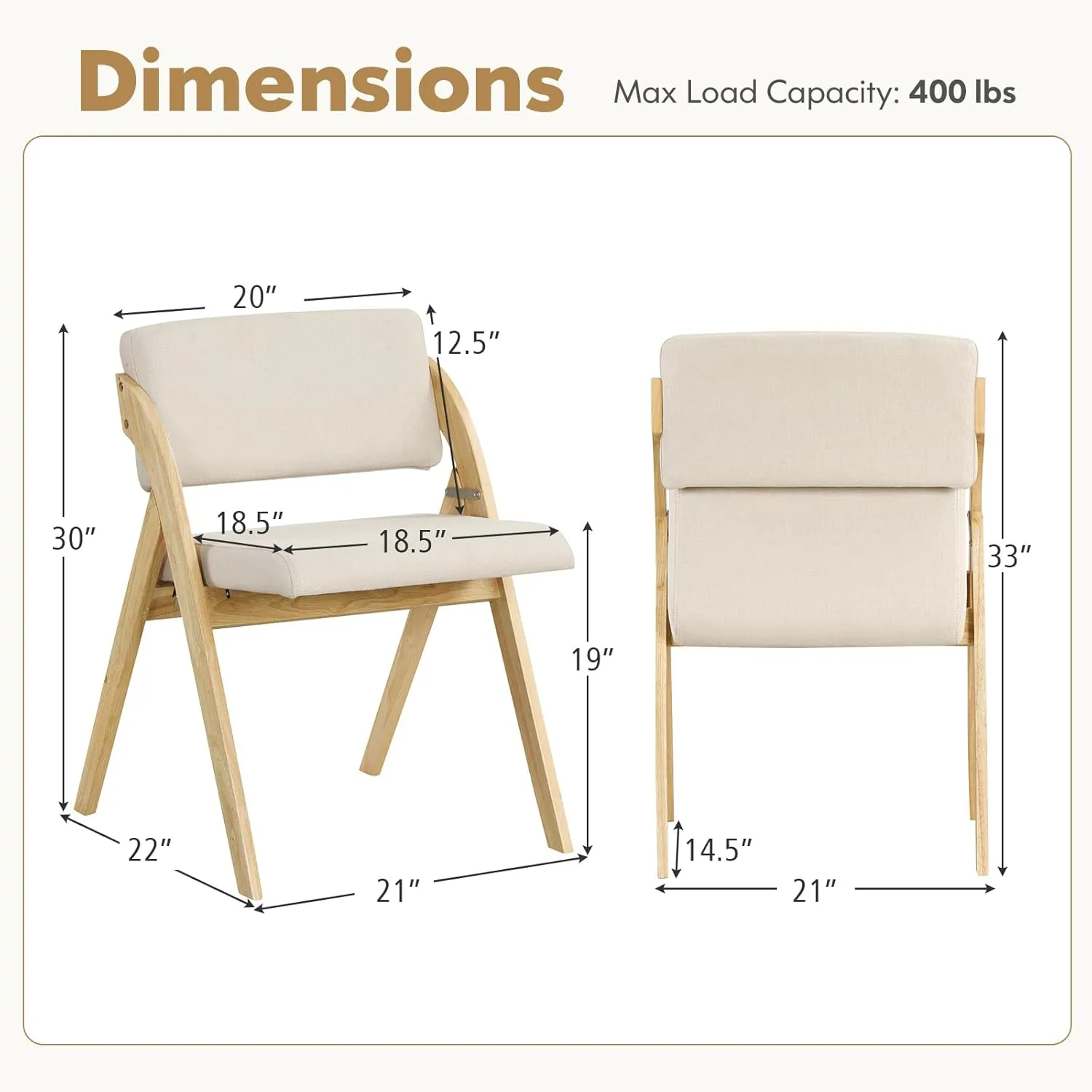 Folding Dining Chairs Set of 2, Farmhouse Upholstered Accent Chair with Non-Assembly Design, Padded Seat & Cushion Backrest, Portable Wood Kitchen Chairs for Party, Picnic & Home Office