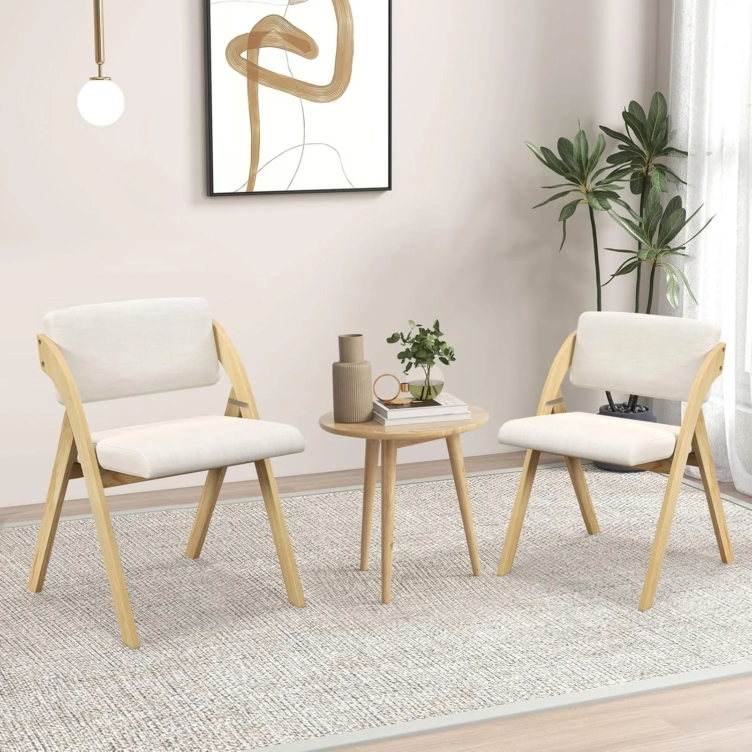 Folding Dining Chairs Set of 2, Farmhouse Upholstered Accent Chair with Non-Assembly Design, Padded Seat & Cushion Backrest, Portable Wood Kitchen Chairs for Party, Picnic & Home Office