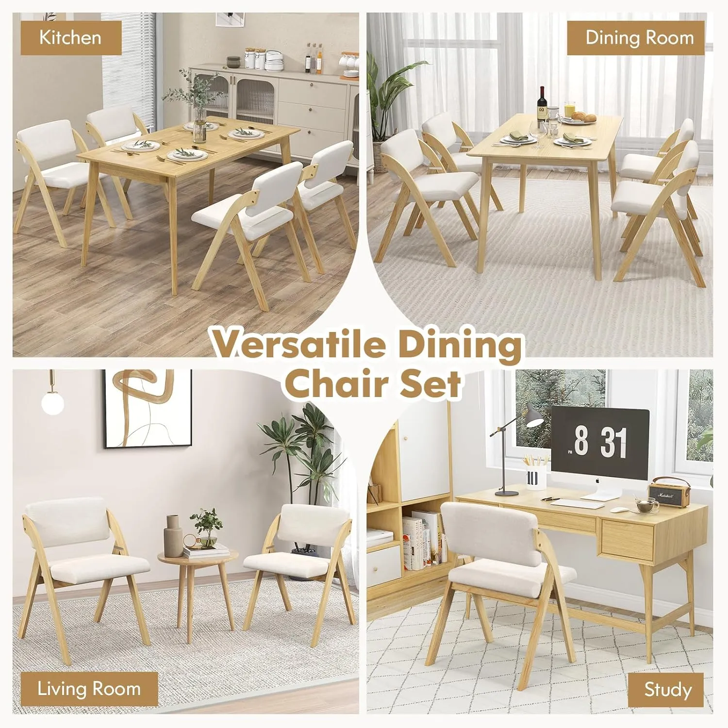 Folding Dining Chairs Set of 2, Farmhouse Upholstered Accent Chair with Non-Assembly Design, Padded Seat & Cushion Backrest, Portable Wood Kitchen Chairs for Party, Picnic & Home Office