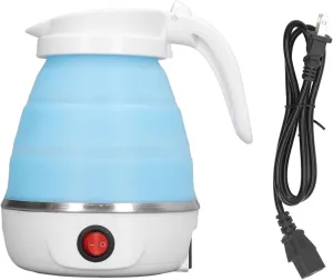Folding Electric Kettle, 0.6L 400W US Plug 110V Slim Foldable Design for Travel Portable Hot Water Kettle (Blue)