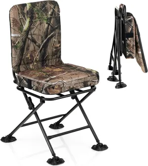 Folding Hunting Chair, 360° Swivel Hunting Blind Chair with Padded Cushion, Camouflage Hunting Chairs for Blinds, Ground Blind Chair for Dove Deer Hunting, Fishing, Camping