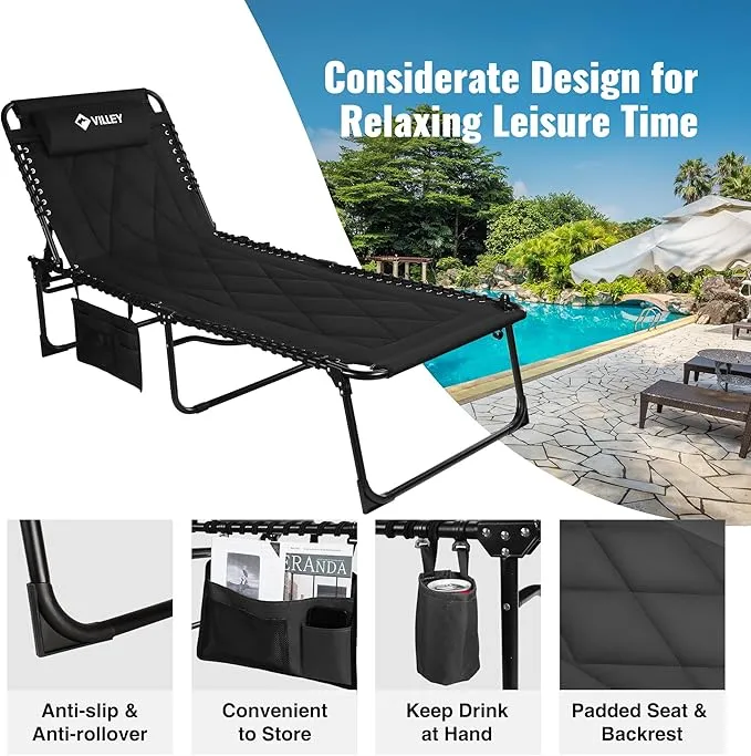 Folding Lounge Chair – Padded, Reclining, Portable