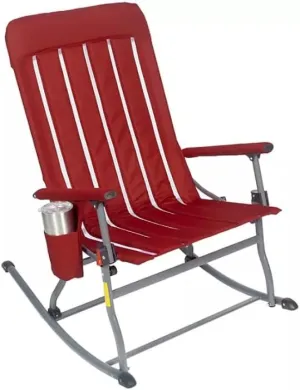 Folding Outdoor Rocker Chair with Cup Holder, 375 lb Capacity, Mesh Seat (red)