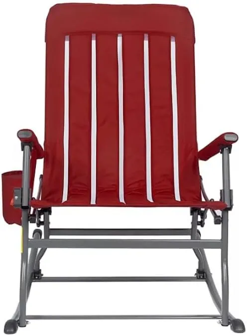 Folding Outdoor Rocker Chair with Cup Holder, 375 lb Capacity, Mesh Seat (red)
