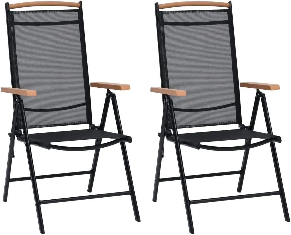 Folding Patio Chairs 2 pcs Aluminum and Textilene Black Adjustable Reclining Outdoor Chairs for Garden, Patio, Lawn, Beach, Camping