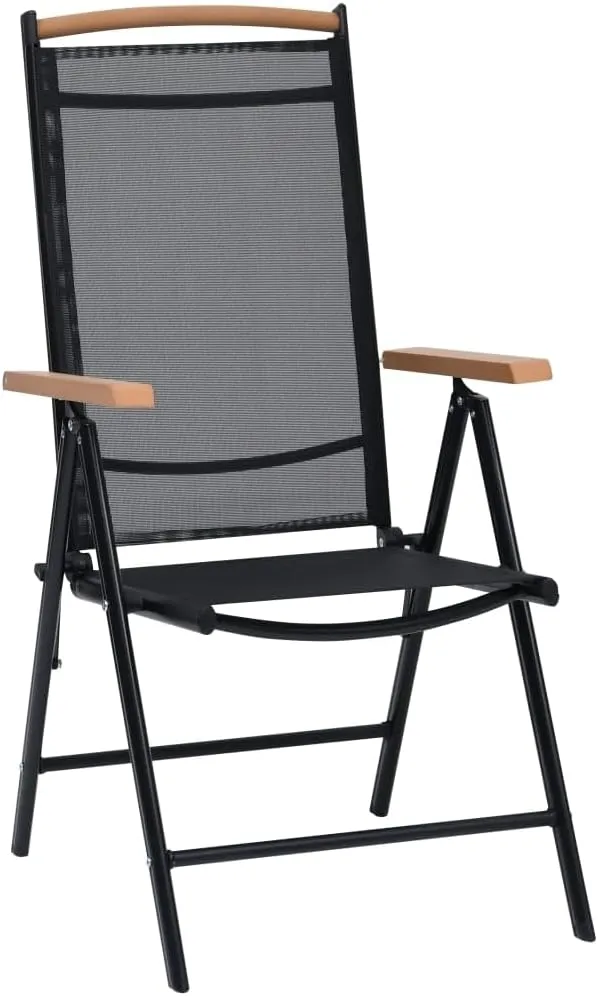 Folding Patio Chairs 2 pcs Aluminum and Textilene Black Adjustable Reclining Outdoor Chairs for Garden, Patio, Lawn, Beach, Camping