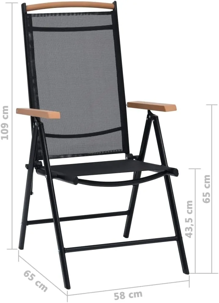 Folding Patio Chairs 2 pcs Aluminum and Textilene Black Adjustable Reclining Outdoor Chairs for Garden, Patio, Lawn, Beach, Camping