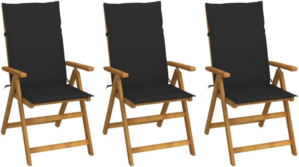 Folding Patio Chairs 3 pcs with Cushions Solid Acacia Wood Adjustable 5 Positions Foldable Outdoor Chairs with Cushions for Garden Patio Lawn Dining Lounge