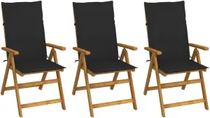 Folding Patio Chairs 3 pcs with Cushions Solid Acacia Wood Adjustable 5 Positions Foldable Outdoor Chairs with Cushions for Garden Patio Lawn Dining Lounge
