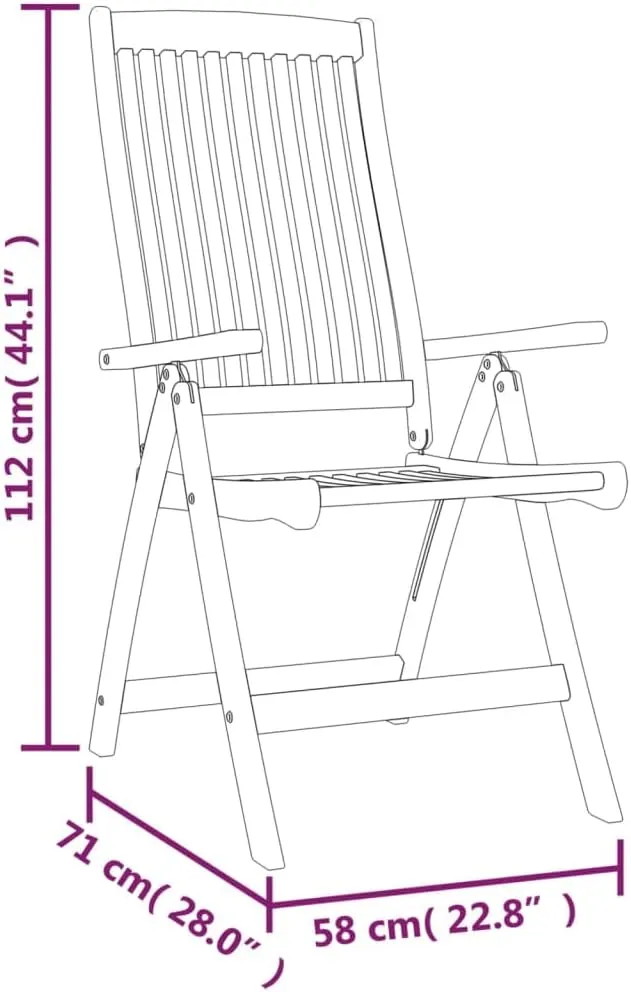 Folding Patio Chairs 6 pcs Solid Wood Eucalyptus Reclining Outdoor Chairs Adjustable Backrest Foldable Garden Lounge Chairs for Patio, Garden, Terrace, Beach, and Camping