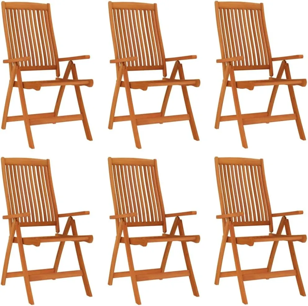 Folding Patio Chairs 6 pcs Solid Wood Eucalyptus Reclining Outdoor Chairs Adjustable Backrest Foldable Garden Lounge Chairs for Patio, Garden, Terrace, Beach, and Camping