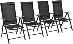 Folding Patio Chairs Set of 4, Adjustable Reclining Position, Weather Resistant Textilene and Aluminum, Black