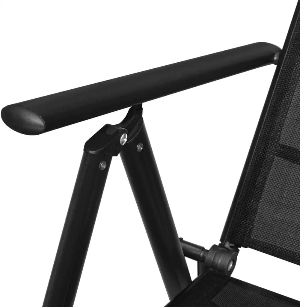 Folding Patio Chairs Set of 4 Black Aluminum & Textilene Outdoor Lounge Chairs Adjustable Reclining for Garden, Patio, Lawn, or Beach