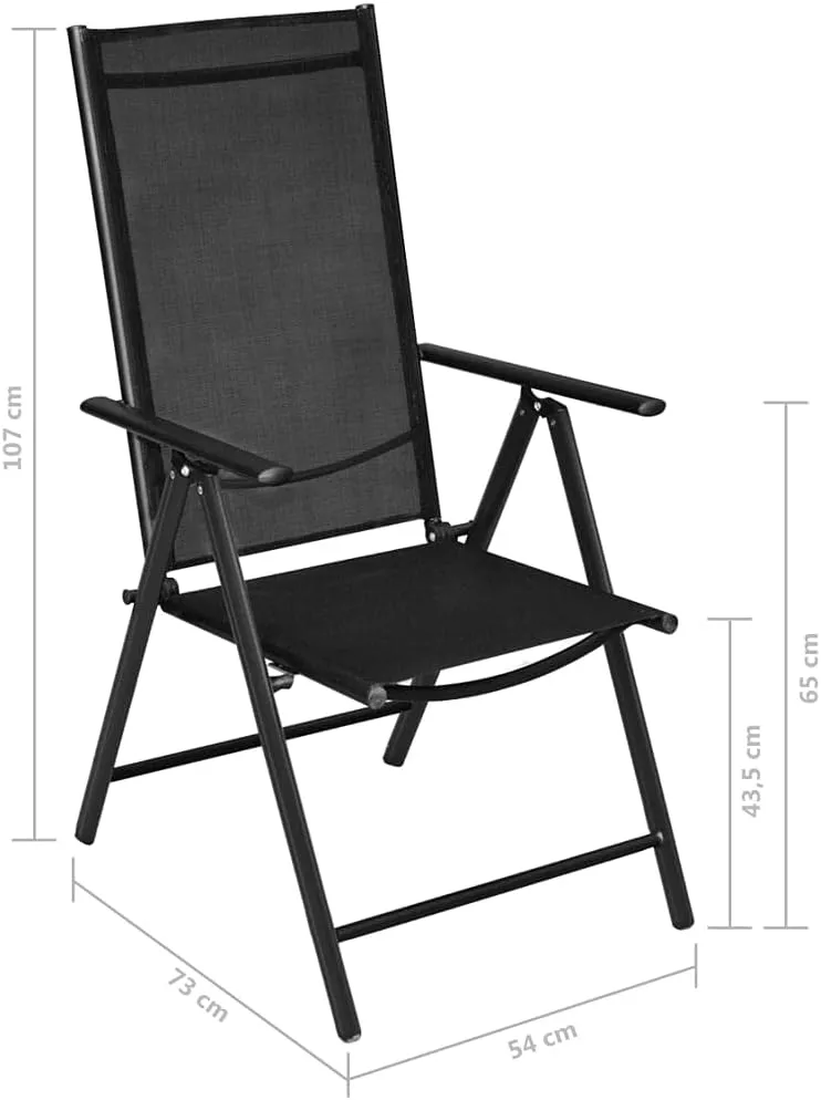 Folding Patio Chairs Set of 4 Black Aluminum & Textilene Outdoor Lounge Chairs Adjustable Reclining for Garden, Patio, Lawn, or Beach