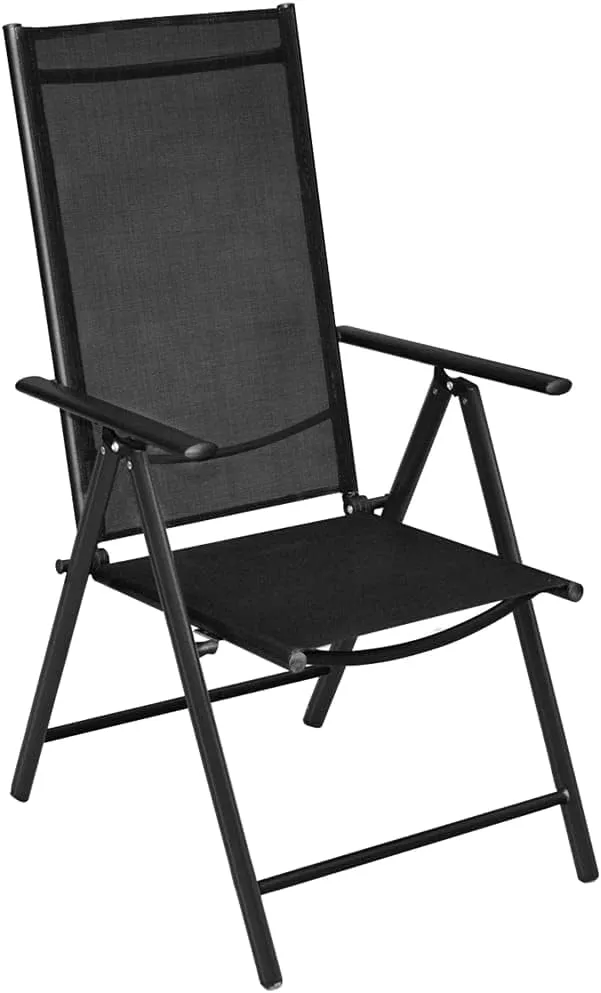 Folding Patio Chairs Set of 4 Black Aluminum & Textilene Outdoor Lounge Chairs Adjustable Reclining for Garden, Patio, Lawn, or Beach