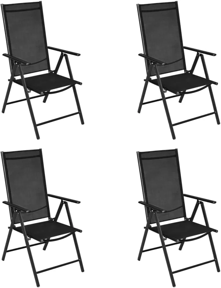 Folding Patio Chairs Set of 4 Black Aluminum & Textilene Outdoor Lounge Chairs Adjustable Reclining for Garden, Patio, Lawn, or Beach