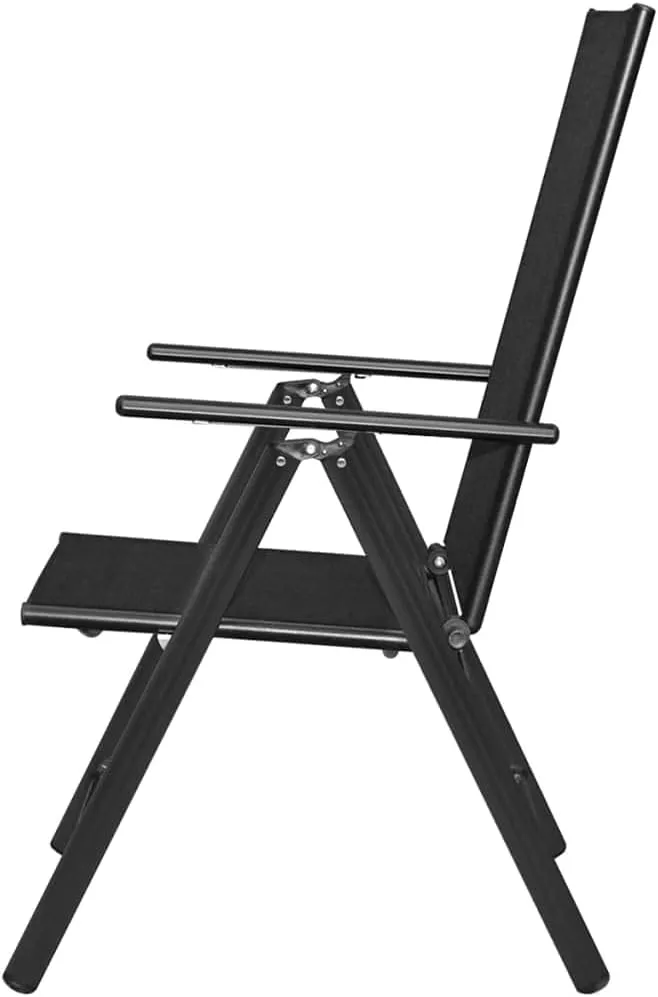 Folding Patio Chairs Set of 4 Black Aluminum & Textilene Outdoor Lounge Chairs Adjustable Reclining for Garden, Patio, Lawn, or Beach