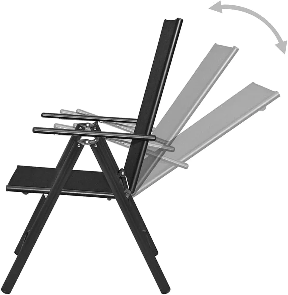 Folding Patio Chairs Set of 4 Black Aluminum & Textilene Outdoor Lounge Chairs Adjustable Reclining for Garden, Patio, Lawn, or Beach