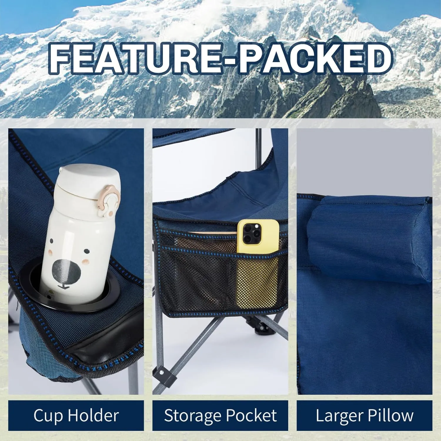 Folding Reclining Camping Chairs Footrest: 3 in 1 Portable Beach Lounge Chair Tanning Chairs with Backpack Lay Flat Lawn Chair Camping Furniture Camp Fishing Outdoor Carry Bag (Mesh Back, Black)