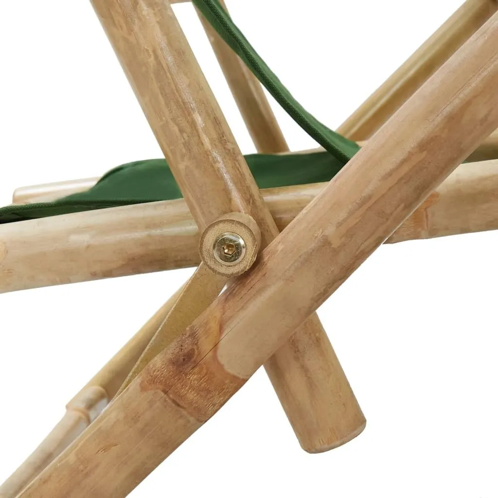 Folding Reclining Lounge Chair Green Bamboo Outdoor Patio Chair Adjustable Backrest Garden Chair for Relaxation Beach Camping Lawn and Patio Furniture