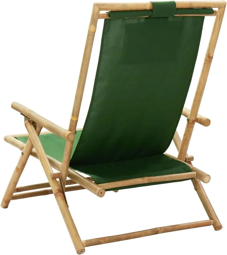 Folding Reclining Lounge Chair Green Bamboo Outdoor Patio Chair Adjustable Backrest Garden Chair for Relaxation Beach Camping Lawn and Patio Furniture