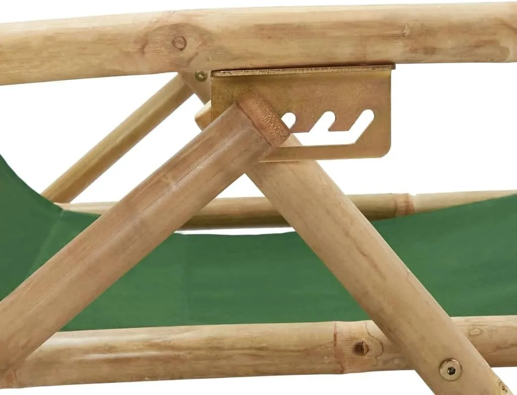 Folding Reclining Lounge Chair Green Bamboo Outdoor Patio Chair Adjustable Backrest Garden Chair for Relaxation Beach Camping Lawn and Patio Furniture
