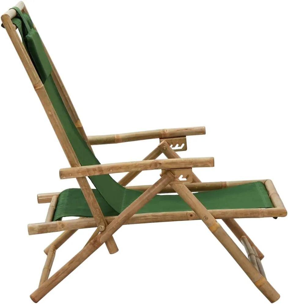Folding Reclining Lounge Chair Green Bamboo Outdoor Patio Chair Adjustable Backrest Garden Chair for Relaxation Beach Camping Lawn and Patio Furniture