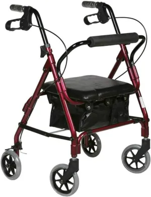 Folding Rollator Elderly Walker, Folding Rollator Wheeled Walking Frame Ultra Lightweight Red Aluminium Rollator with Padded Seat and Underseat Bag