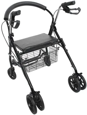 Folding Rollator Rollator Walkers Rollator Walker, Folding 4-Wheel Mobility Aids, Steel Walker Frame for Elderly People with Padded Seat and Carry Bag, Support 136 Kg
