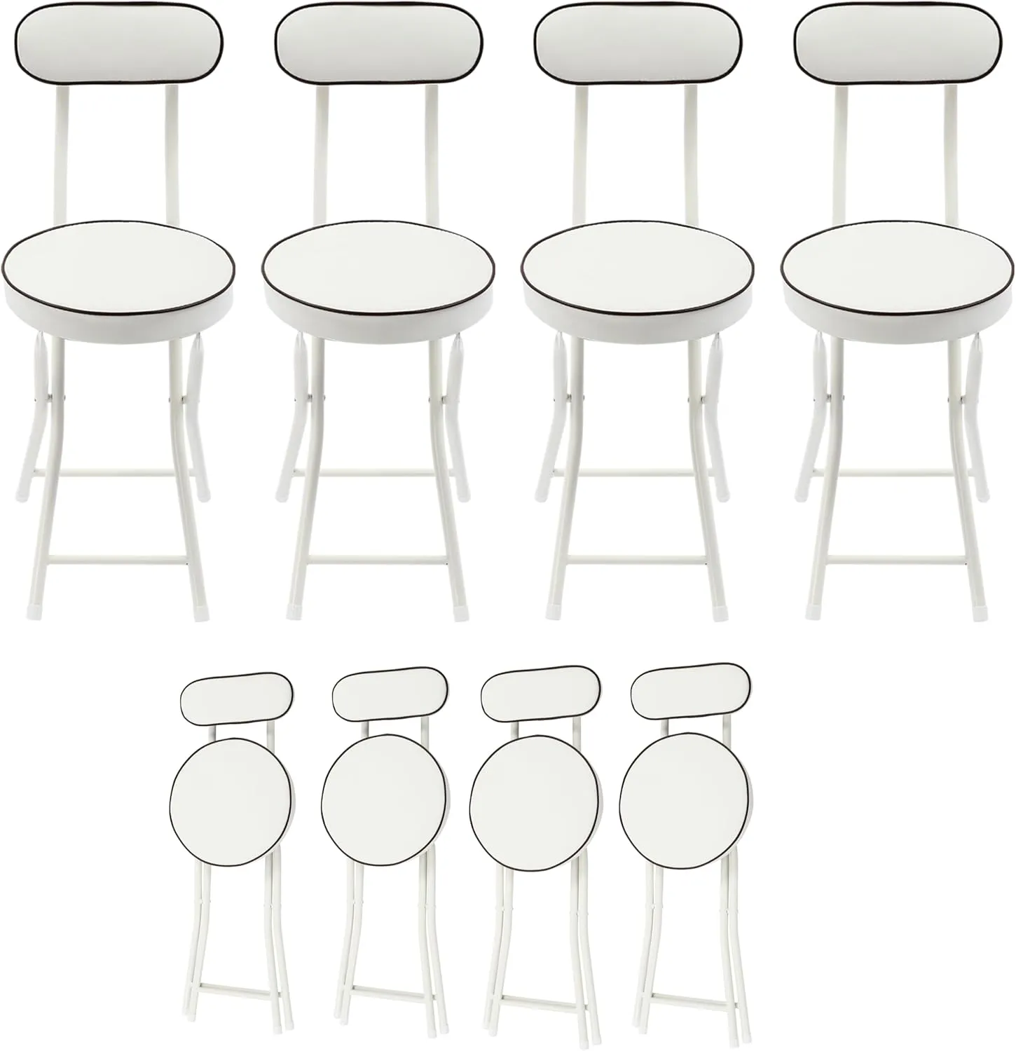 Folding Stool Chair with Backrest, Leather Cushioned Padded Foldable Stools,18.9in Seat Height Collapsible Portable Folding Bar Chairs for Outdoor Camping Sport Tailgates Beach Fishing-White